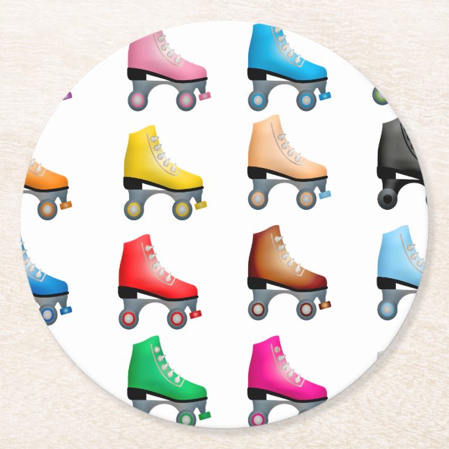 Rollrollen Skate Farbige Muster Retrorollen Runder Pappuntersetzer (Vorderseite)
