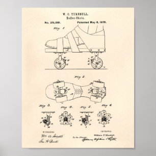 Rollschuh 1879 Patentkunst Altes Papier Poster
