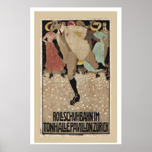 Rollschuhbahn Zürich Schweiz Vintage Poster