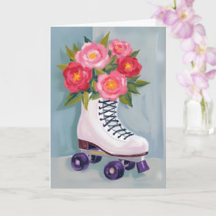 Rollschuhe Rosenstrauß Malerei Karte