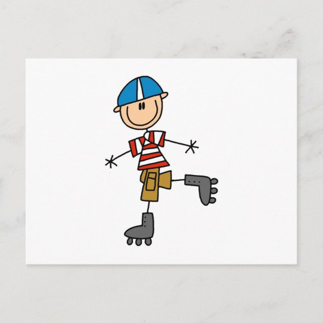 Rollschuhlaufende Stabfigur Postkarte (Vorderseite)