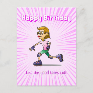 Rollschuhlaufendes Mädchen Rosa Geburtstag Postkarte