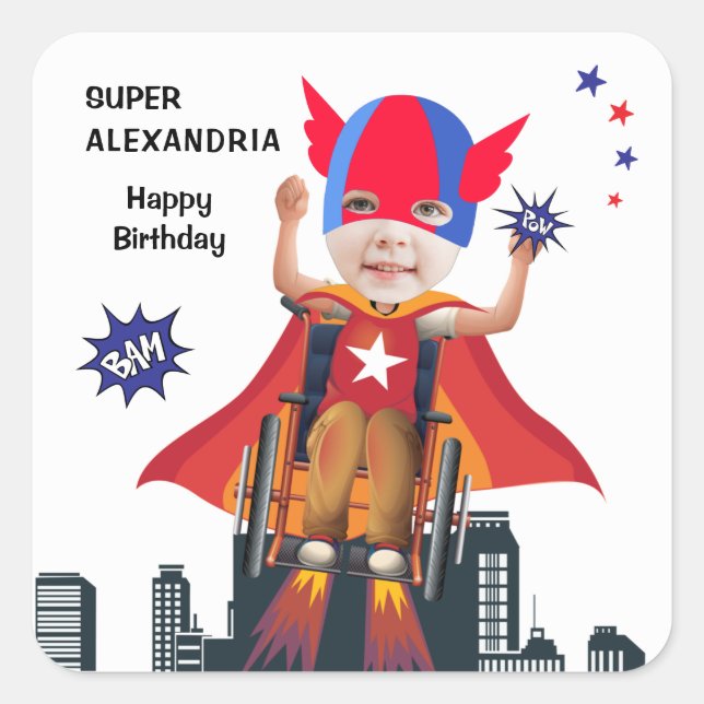 Rollstuhl Superhero Flying Hero Girl Quadratischer Aufkleber (Vorderseite)