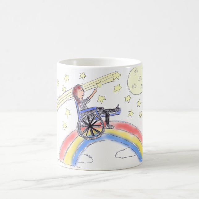 Rollstuhl-Träume - über dem Regenbogen Kaffeetasse (Mittel)
