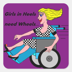 Rollstuhlmädchen in Heelsen Quadratischer Aufkleber