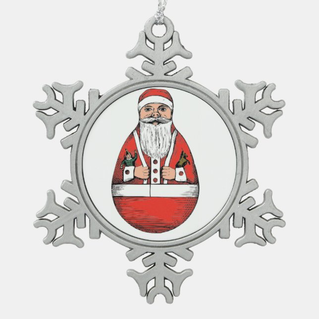 Rolly polly Santa Claus Schneeflocken Zinn-Ornament (Vorderseite)