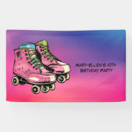 Rolon Over Roller Skate Girl Birthday Party Banner