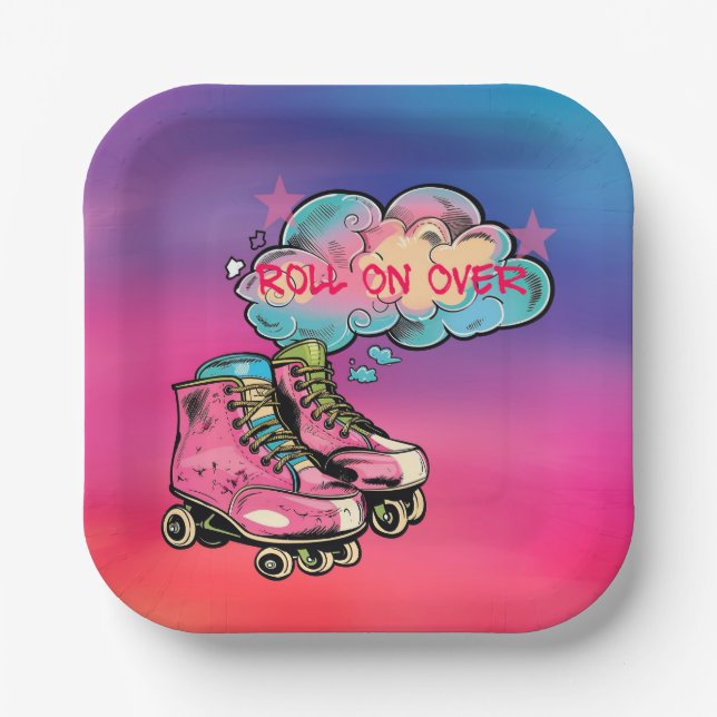 Rolon Over Roller Skate Girl Birthday Party Pappteller (Vorderseite)