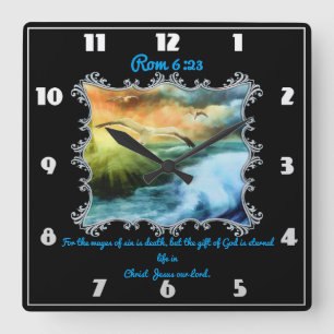 Röm 6:23 Mit Möwen, die über das offene Meer flieg Quadratische Wanduhr