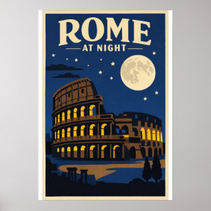 Rom bei Nacht Poster   Kolosseum Mondlicht Vintage