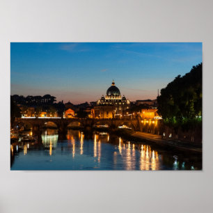 Rom durch Nachtplakat, St Peter und Vatikanstadt Poster