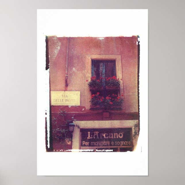 Rom-Fenster mit Geranien Poster (Vorne)