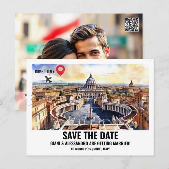Rom-Foto Vatikanisches Aquarell Save the Date Paar Postkarte (Vorne/Hinten)