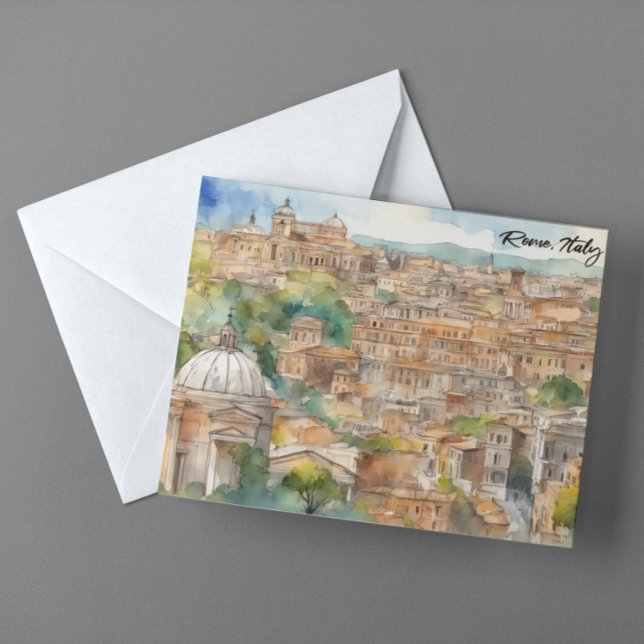 Rom Italien Aquarellmalerei Panoramaaussicht Postkarte (Rome Italy watercolor postcard)