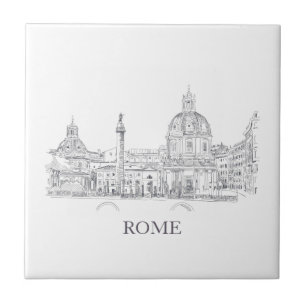 Rom Italien Domes and Obelisk Pen and Ink Sketch Fliese