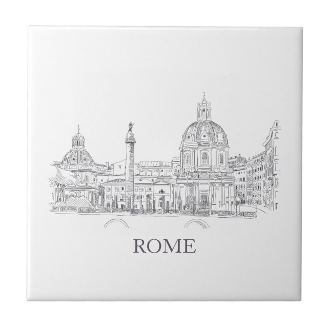 Rom Italien Domes and Obelisk Pen and Ink Sketch Fliese (Vorderseite)