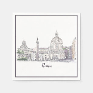 Rom Italien Domes und Obelisk City Scene Ink Sketc Serviette