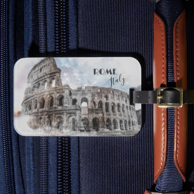 Rom Italien Kolloseum Vintage Gepäckanhänger (Vorderseite Insitu 4)