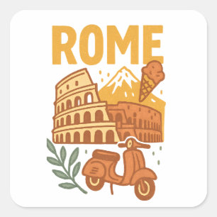 Rom Italien Minimalist Handgezeichneter Kolosseum Quadratischer Aufkleber