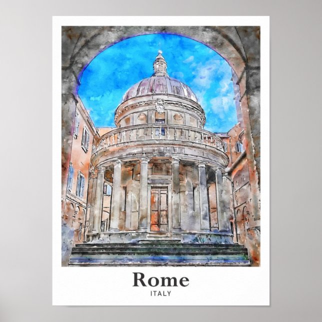 Rom Italien Reisen Wasserfarbenhandzeichnung Poster (Vorne)