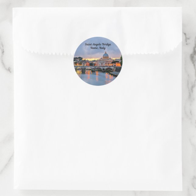 Rom, Italien - Saint-Angelo-Brücke, Runder Aufkleber (Tasche)