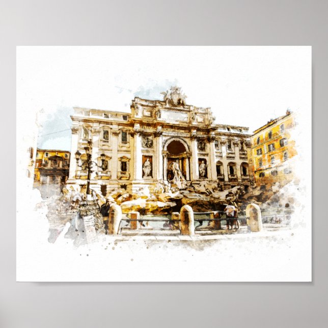 ROM Italien Trevi Brunnen Wasserfarben Malerei Rom Poster (Vorne)
