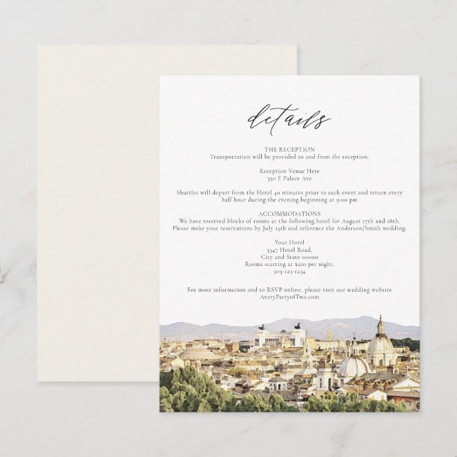 ROM Italy Skyline Wedding Details Card Einladung (Vorne/Hinten)
