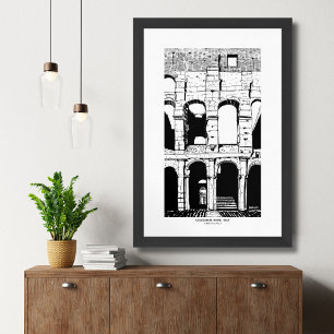 Rom Kolosseum Schwarz-weiß Italien Reiseskizze Poster