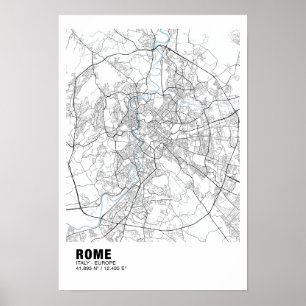 Rom Map Poster - Italien - Weiße Karte