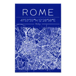 Rom Stadtplan Poster im Blueprint-Stil