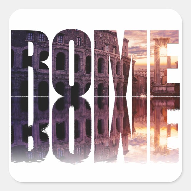 Rom Text mit Colosseum Souvenir Quadratischer Aufkleber (Vorderseite)
