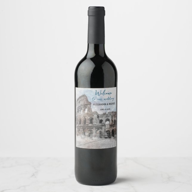 Rom Wasserfarbe Italien Weinkarte - Elegante, mass Weinetikett (Vorderseite)