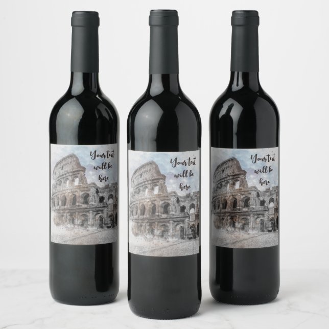 Rom Wasserfarbe Italien Weinkarte - Elegante, mass Weinetikett (Flaschen)