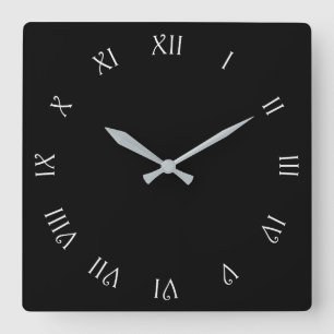 Rom-Zahlen mit weißer Schrift auf schwarzem Wccn Quadratische Wanduhr