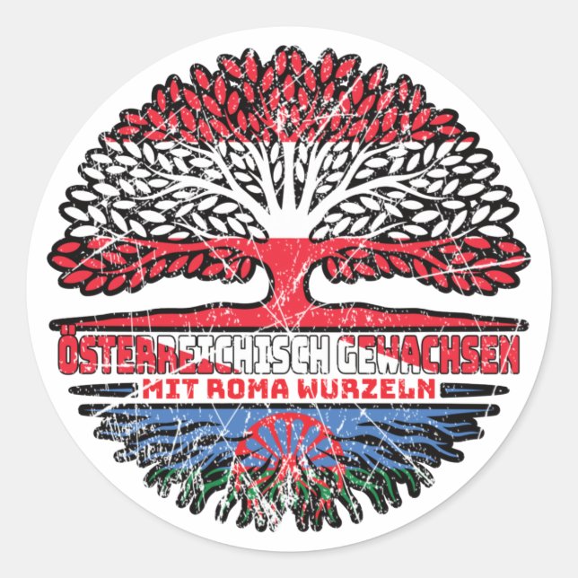 Roma Romani Österreichisch Baum Wurzel Runder Aufkleber (Vorderseite)