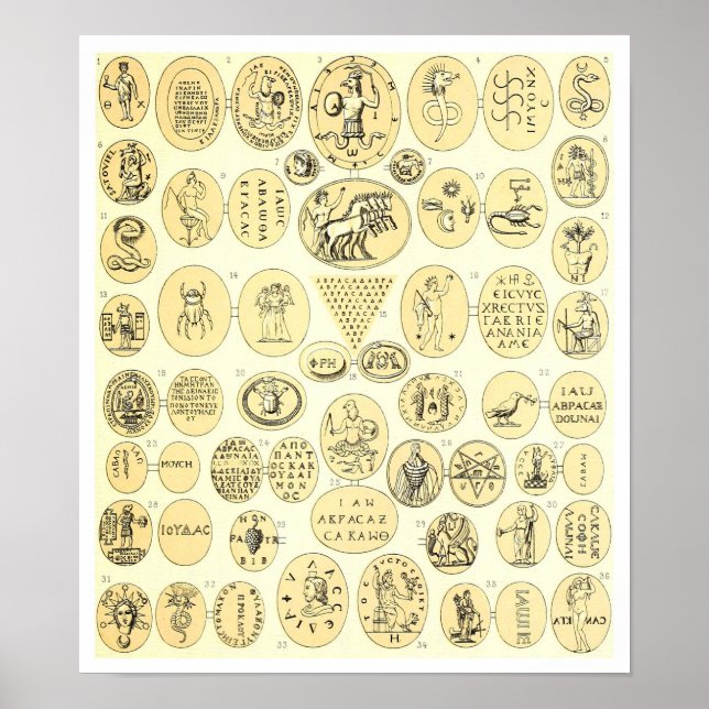 Roman Amulets - Gravuren von Abraxas Gemstones Poster (Vorne)