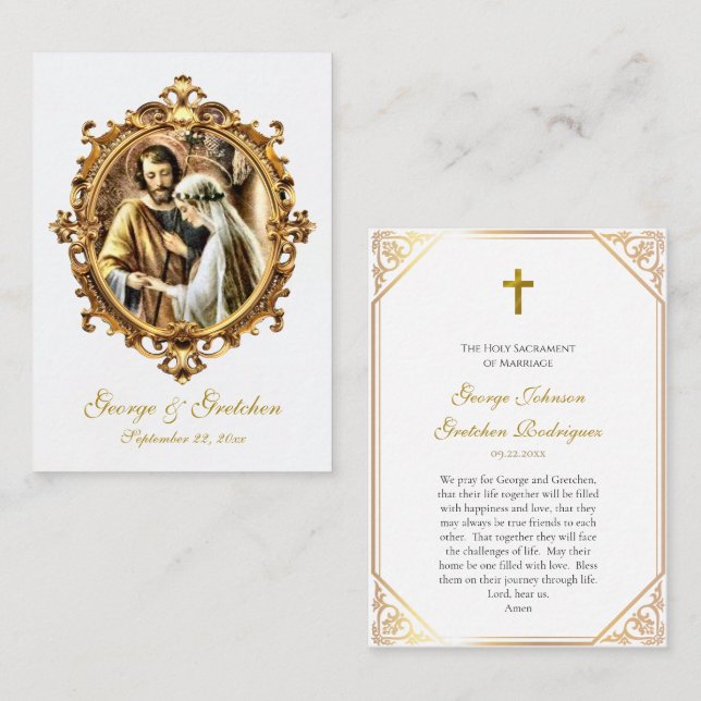 Roman Catholic Wedding Prayer Card Joseph and Mary Platzkarte (Vorne/Hinten)