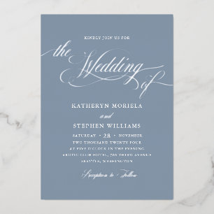 Roman Classic Script Calligraphy Wedding Silver Folieneinladung