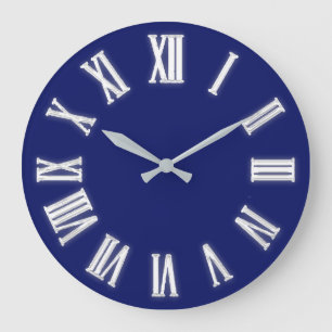 Roman Clock Silver Gray Blue Navy  Große Wanduhr
