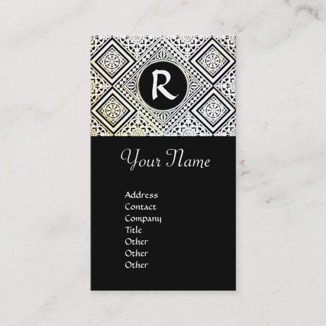 ROMAN-DAMASK-MONOGRAMM AUS SCHWARZ UND WEISS VISITENKARTE (Vorderseite)