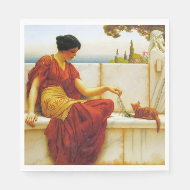 Roman Frau spielt mit ihrer Lieblingskatze Serviette (Vorderseite)