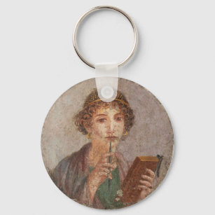 Roman Fresco Pompeii Sappho Girl Tablet & Stylus Schlüsselanhänger