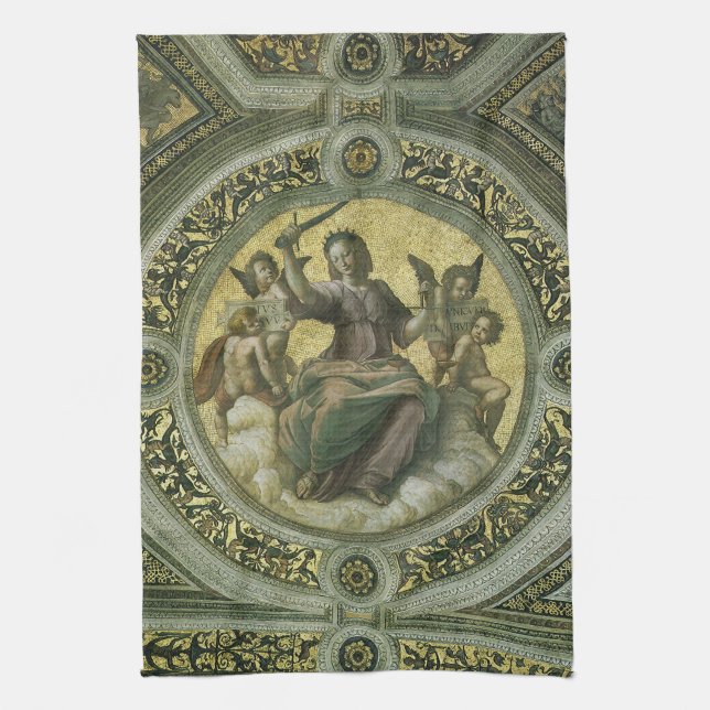 Roman Goddess Justice mit Engeln von Raphael Geschirrtuch (Vertikal)