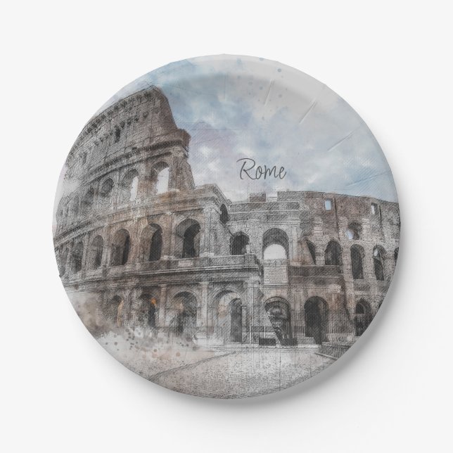Roman Kolosseum Rom Italien Teller auf dem Papier  (Vorderseite)