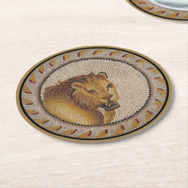 Roman Lion Mosaic Runder Pappuntersetzer (Angewinkelt)