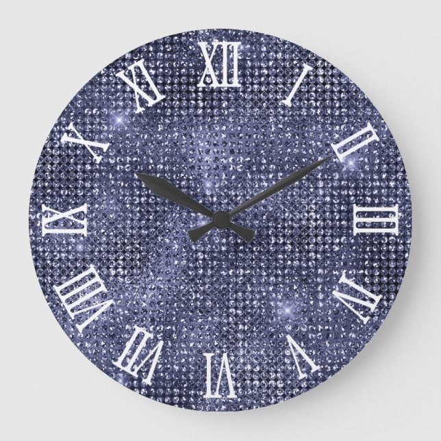 Roman Numerals Navy Disco Glitzer Große Wanduhr (Vorderseite)