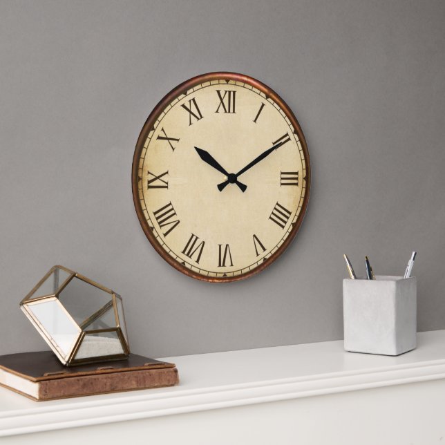 Roman Numerals Vintage Clock Große Wanduhr (Büro)