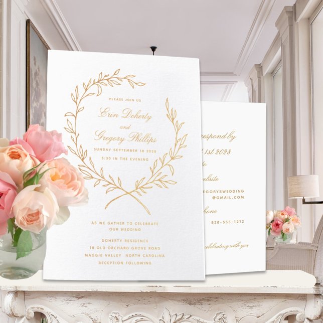 Roman Olive Leaf Wreath Wedding Gold 4 x 5 Einladu Folienkarte (Von Creator hochgeladen)