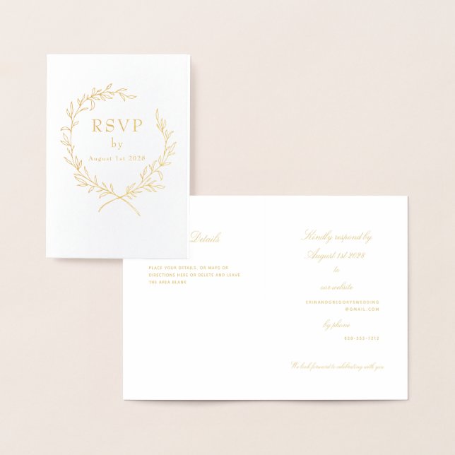 Roman Olive Leaf Wreath Wedding RSVP 1 Gold Folienkarte (Anzeige)