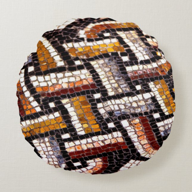 Roman Tile Mosaic Rundes Kissen (Vorderseite)
